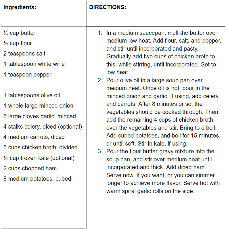garlic potato soup recipe card picture