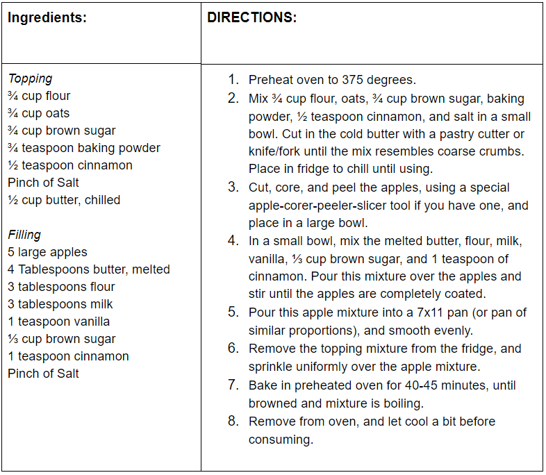 apple crisp recipe card picture